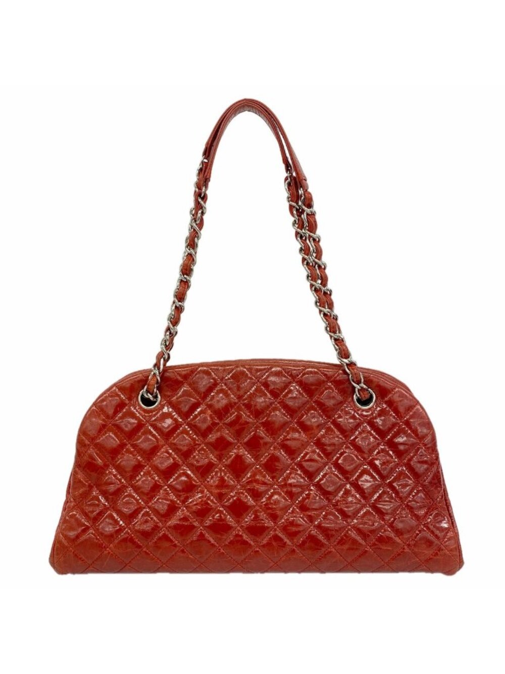 Chanel Shoulder Bag Quilted Leather Red Silver